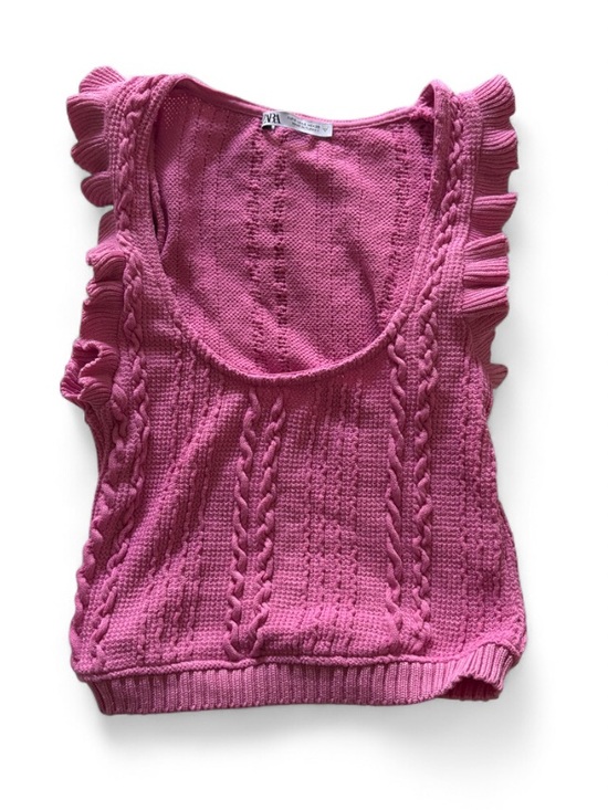 Zara Sweaters - Zara Bright Pink Cable Knit Ruffle Sweater Vest